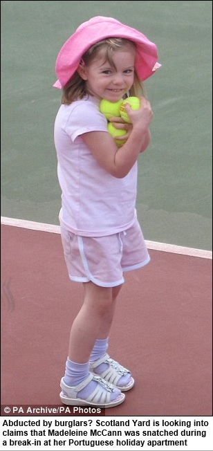 Abducted by burglars? Scotland Yard is looking into claims that Madeleine McCann was snatched during a break-in at her Portuguese holiday apartment