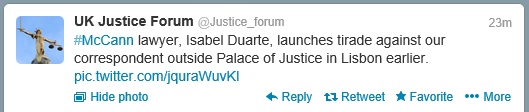 #McCann lawyer, Isabel Duarte, launches tirade against our correspondent outside Palace of Justice in Lisbon earlier.