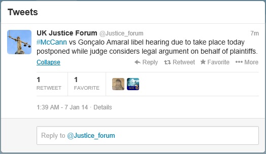 McCanns vs Gon&ccedil;alo Amaral libel hearing postponed UK Justice Forum - Twitter 